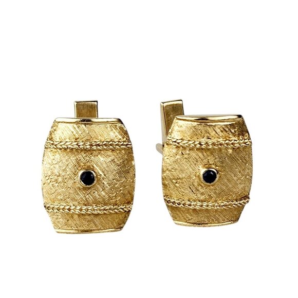 14K Yellow Gold Wine Barrel Sapphire Cufflinks